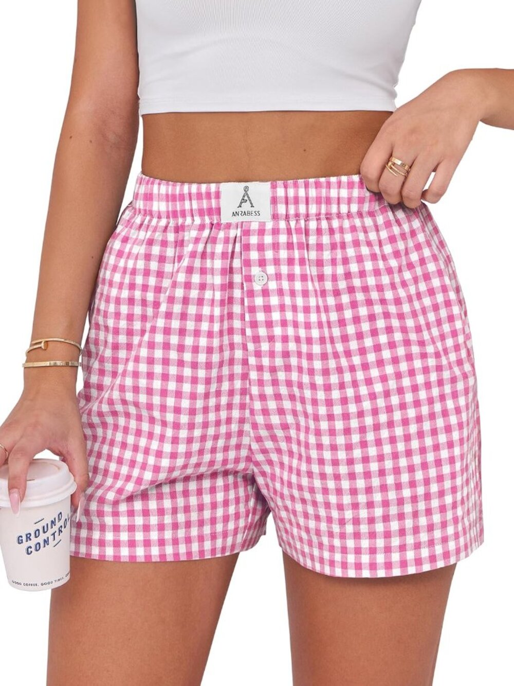 〽️Women's Boxer Shorts Hot Pink White Plaid Casual Lounge Sleep Comfort High